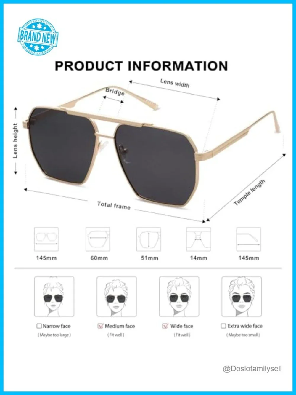 Oversized Square Polarized Sunglasses with Metal Frame UV400
